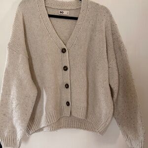 SO Light Cream V-Neck Button Front Women's Cardigan